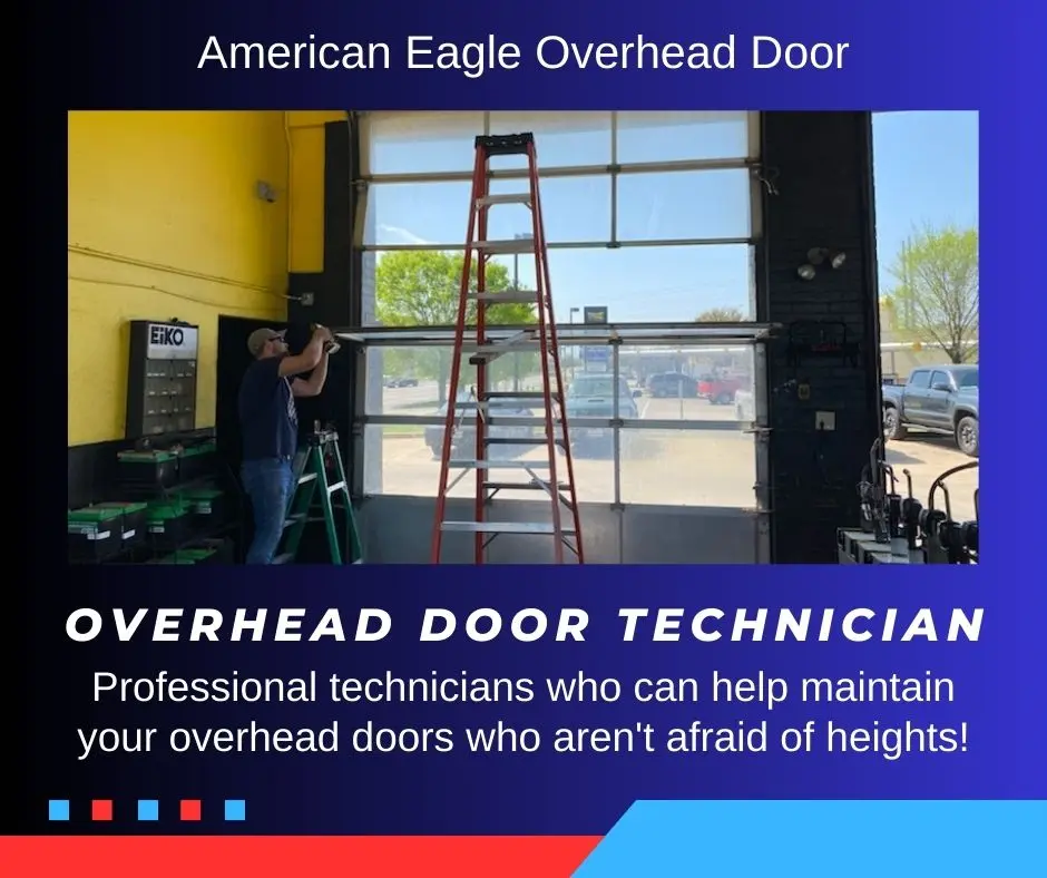 Our technician working on a commercial overhead door